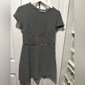 Black & white stripe A-line dress with zip back